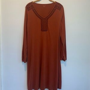 Garnet Hill Aztec Embroidery Relaxed Autumn Popover Dress